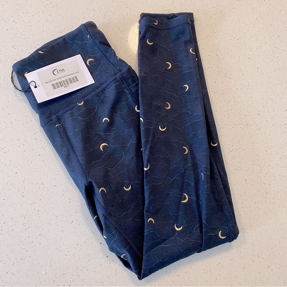 NWT Zyia Navy moon terrace pocket luxe leggings size Small (4)